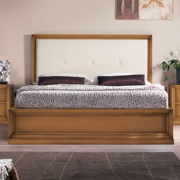 Letto con testata ecopelle e contenitore in legno noce