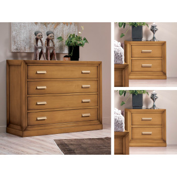 Gruppo notte comò e 2 comodini in legno noce tanganica