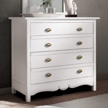 Comò 4 cassetti classico in legno con maniglie dorate