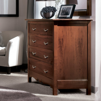 Comò 4 cassetti provenzale in legno scuro, dettaglio dei cassetti