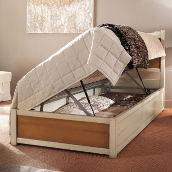 Letto una piazza con rete contenitore aperta, legno provenzale