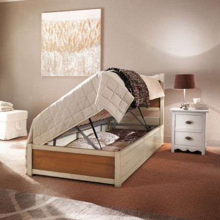 Letto una piazza con rete contenitore, legno e noce