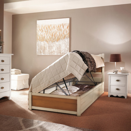 Letto una piazza con rete contenitore in legno provenzale