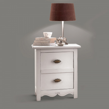 Comodino due cassetti in legno bianco con cornici