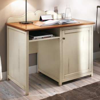 Scrittoio porta frigo legno massello, alzatina incisa