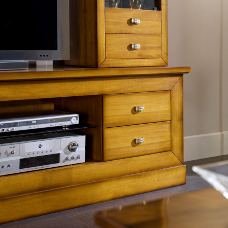 Porta tv in legno massello di tiglio con 4 cassetti