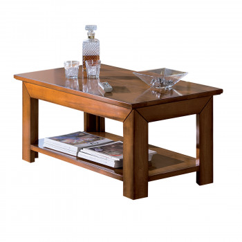 Tavolino quadrato con gambe quadre, dettaglio legno