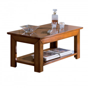 Tavolino quadrato gambe a colonna quadra in legno massello