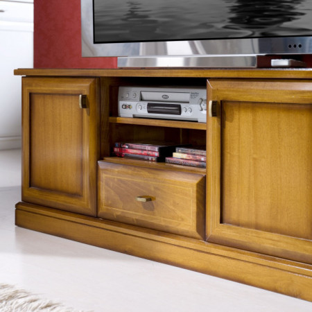 Porta tv 2 ante 1 cassetto 2 vani a giorno, dettaglio delle ante in legno