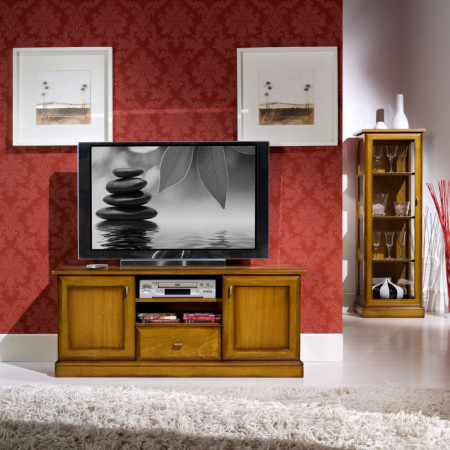 Porta TV 2 ante 1 cassetto 2 vani a giorno, legno massello