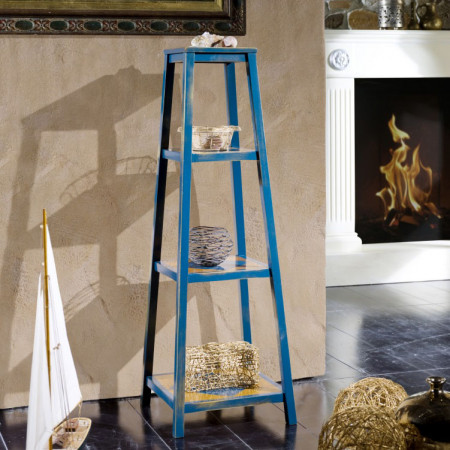 Consolle piramidale in legno di tiglio, dettaglio blu