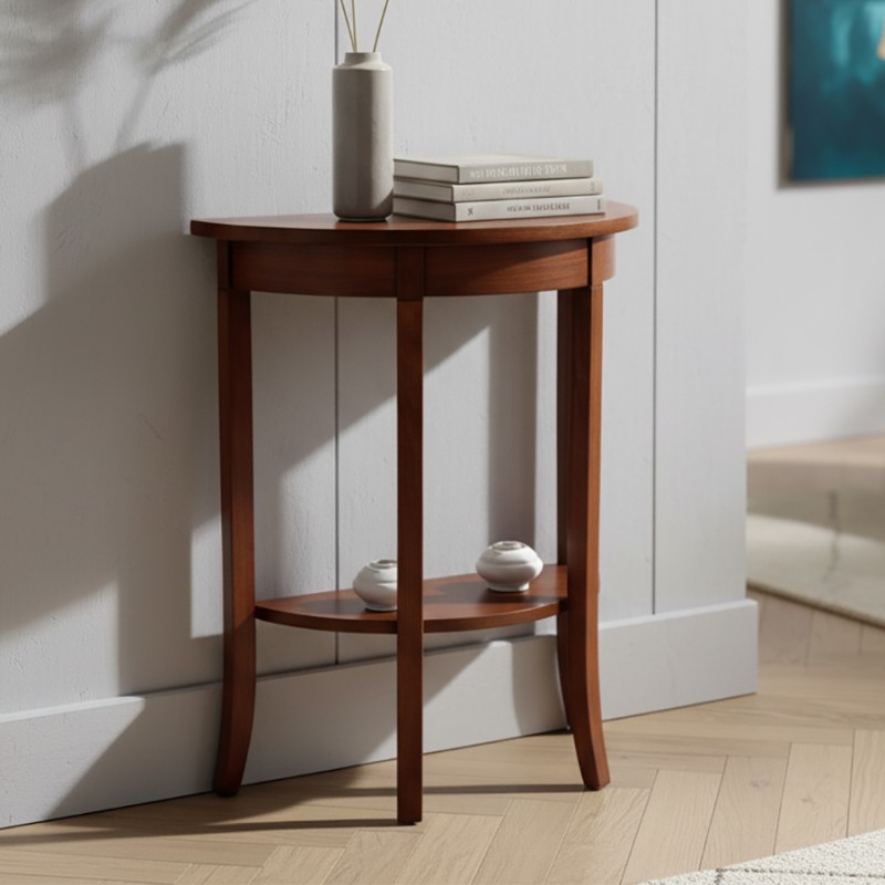 Stead Tavolo Consolle A Mezza Luna Scanalato, In Legno Massello, Nero Con Rovere Naturale, Mobile Da Ingresso Con Ante, Per Spazi Stretti, Stile Bohémien Moderno