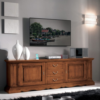 Porta TV con 2 ante 3 cassetti, bugne e basamento intagliato