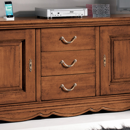 Porta TV con 2 ante 3 cassetti, dettaglio legno bugnato