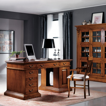 Scrivania classica in legno con intagli e ribaltina
