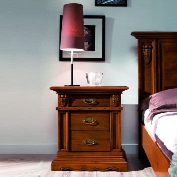 Comodino 3 cassetti con capitelli e dettagli intagliati