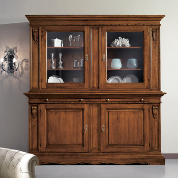 Credenza tradizionale con alzata, intagli decorativi in legno