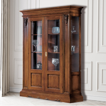 Vetrina due ante classica in legno con fianchi a vetro