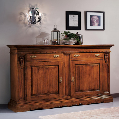 Credenza 2 ante 2 cassetti, dettaglio intagli artigianali