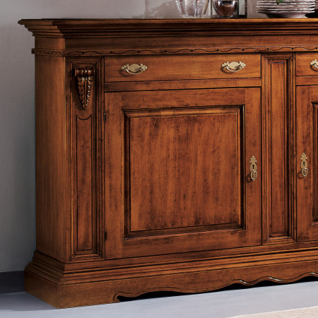 Credenza 2 ante 2 cassetti dettaglio intagli artigianali