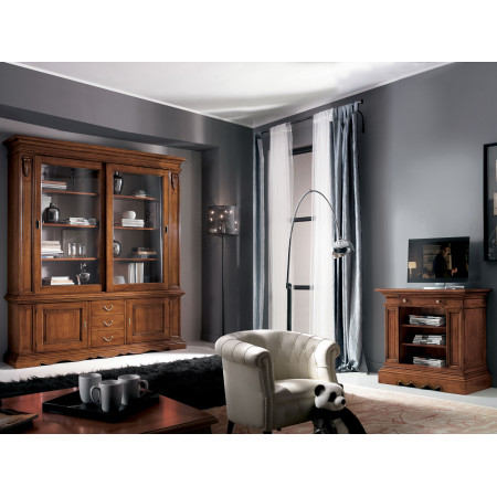 Porta TV in legno noce con cassetto e tre vani