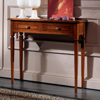 Consolle due cassetti, gambe a piramide