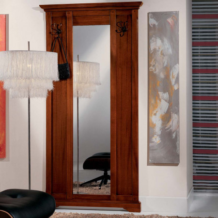 Pannello per ingresso con specchio, legno tiglio, dettagli noce