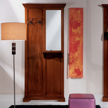 Pannello per ingresso in legno con specchio e mensolina