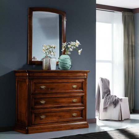 Camera da letto classica con comò in legno noce tanganika