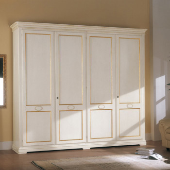 Armadio 4 ante liscie ellisse intagliata laccato con dettagli oro