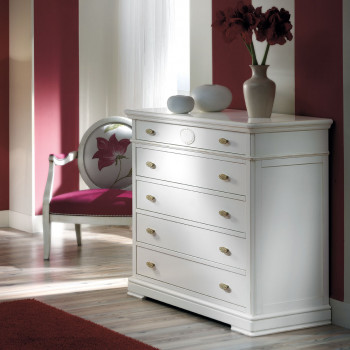 Comò liscio con elisse, dettaglio maniglie ovali