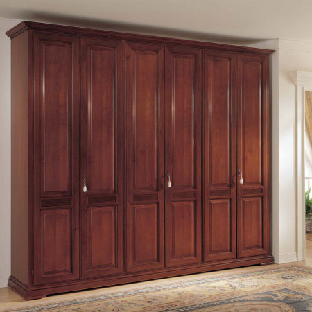 Armadio classico 6 ante con bugne in legno noce