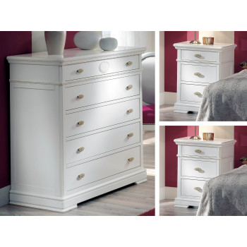 Gruppo notte Afrodite, dettaglio comò e comodini maniglie oro