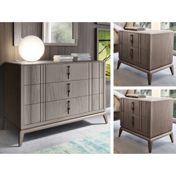 Comò e comodini in legno moderni con piedini, dettaglio frontale