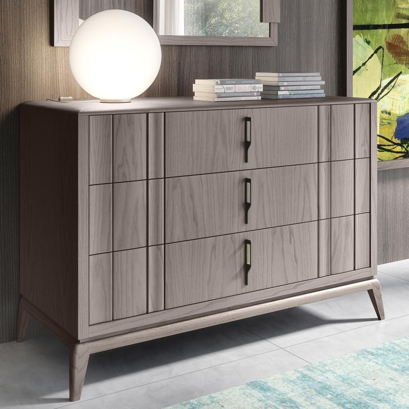 GarveeHome Comò Scanalato 3 Cassetti 76 Cm | Legno E Gambe In Metallo Nero | Cassettiera Moderna Per Camera Da Letto