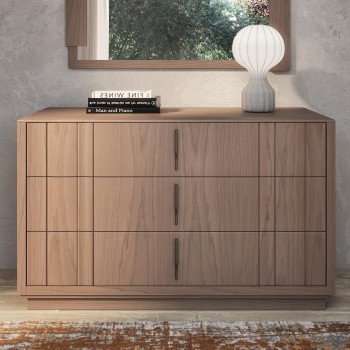 Comò moderno in legno con 3 cassetti e zoccolo