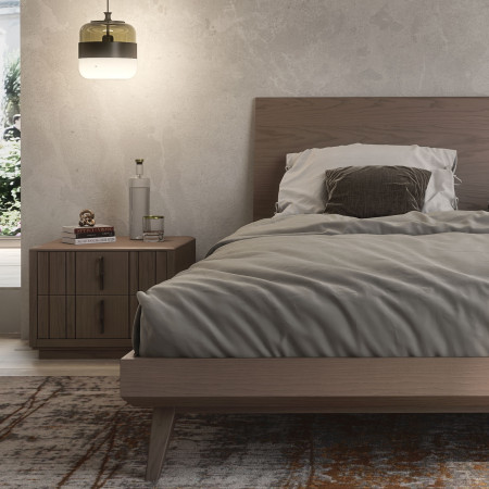 Comodino moderno in legno con 2 cassetti e finiture
