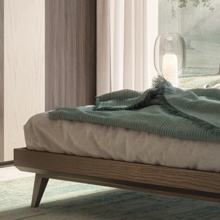 Letto moderno in legno con testata imbottita ecopelle