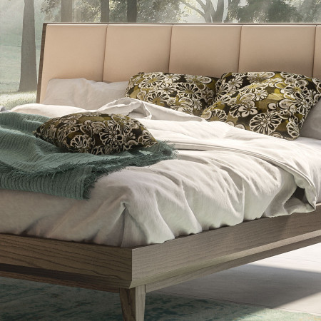 Letto moderno in legno con testata imbottita ecopelle