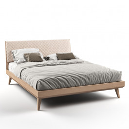 Letto in legno con testata microfibra trapuntata beige