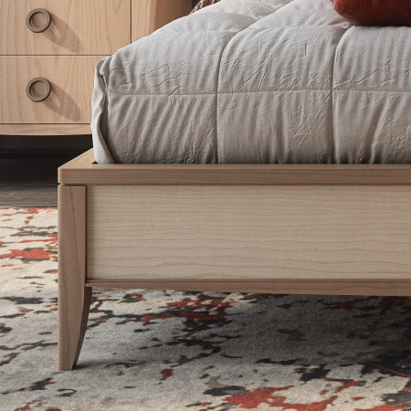 Letto in legno con testata imbottita microfibra trapuntata beige