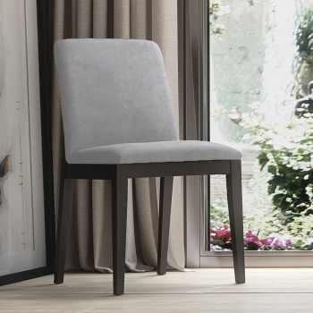 Sedia in legno Antares, dettaglio fondino microfibra grigio chiaro