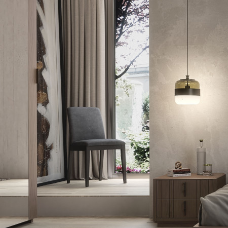 Sedia in legno Antares con fondino microfibra grigio, design elegante