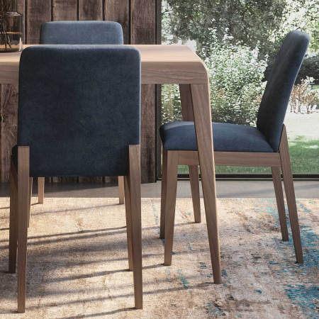 Sedia in legno Antares con fondino microfibra blu