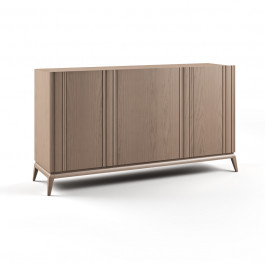 Sedia in legno Aries con ecopelle tortora, fianco destro