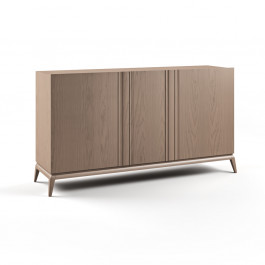 Sedia in legno Aries con ecopelle tortora, fianco destro
