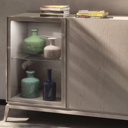 Credenza Nova Luce 3 porte vetro e piedini legno