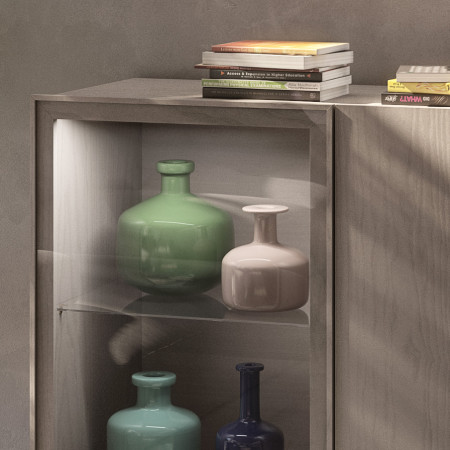 Credenza Nova Luce 3 porte dettaglio vetro e legno