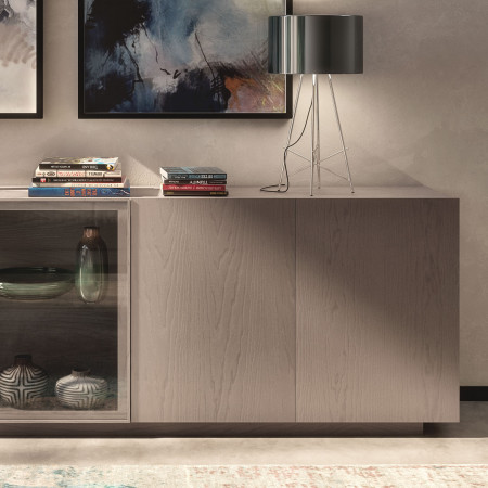 Credenza Nova Luce, dettaglio anta in vetro e legno