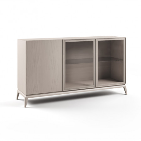 Credenza Nova Luce 2 porte in vetro e 1 in legno con piedini